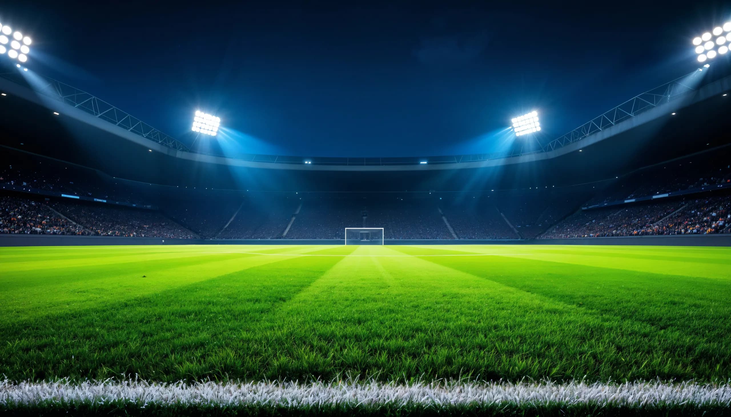 Floodlit football stadium at night